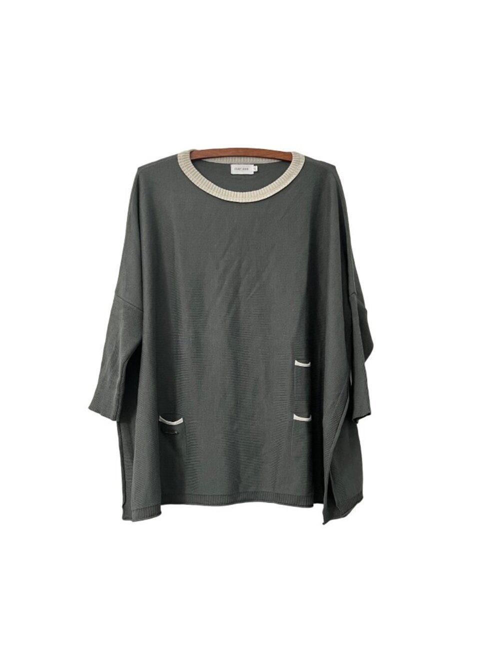 Mer Sea Womens Gray White Trimmed Catalina Pocket Front Oversized Sweater L/XL